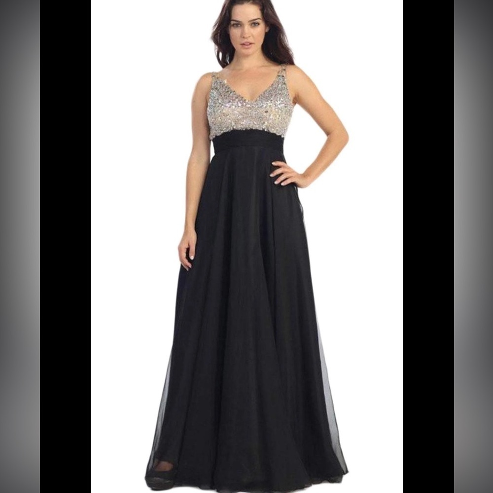 Black Rhinestone Bodice Prom , Pageant , Evening Formal Dress Gown